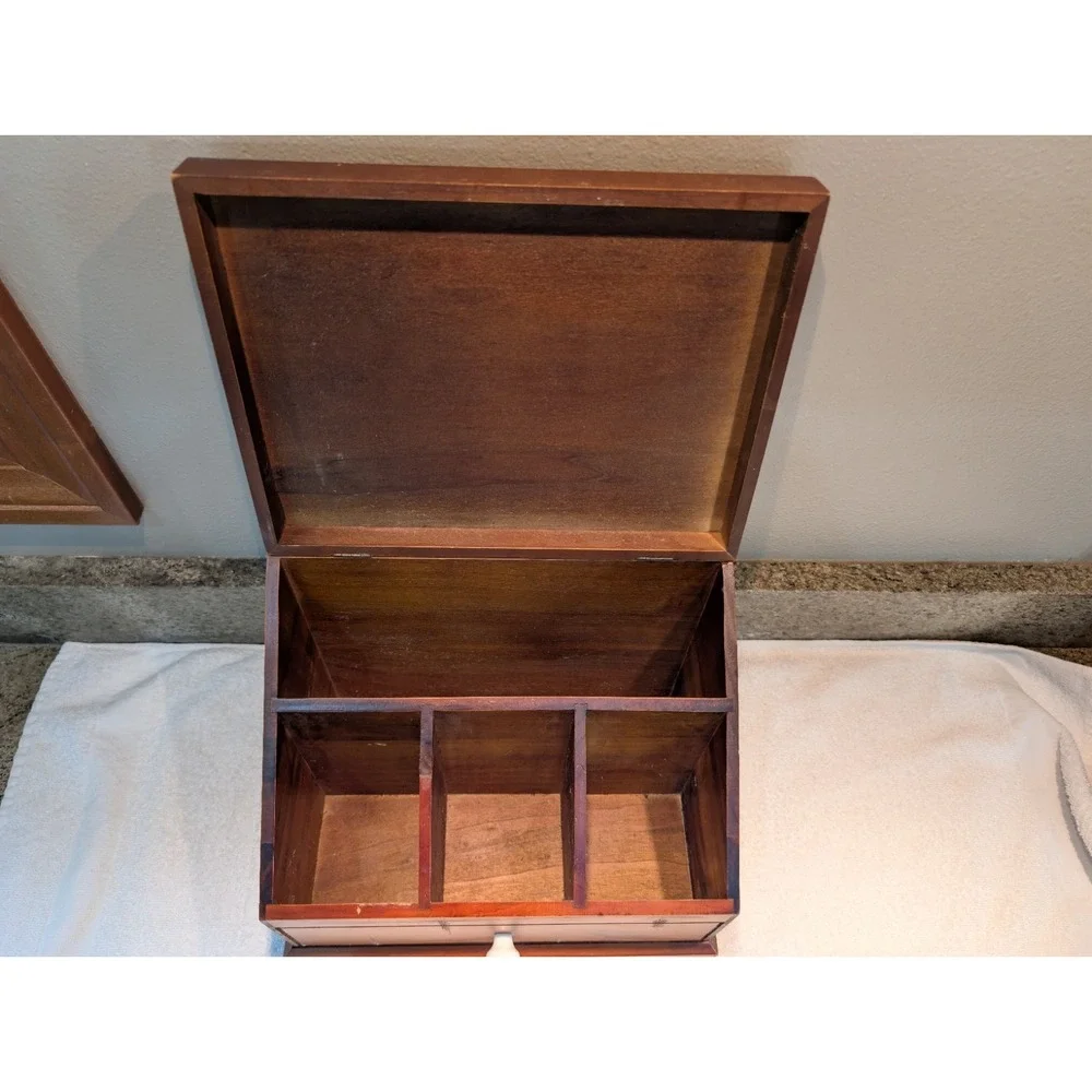 Vintage Wooden Office Desktop Organizer Chalkboard Hinged Letter Pencil Caddy